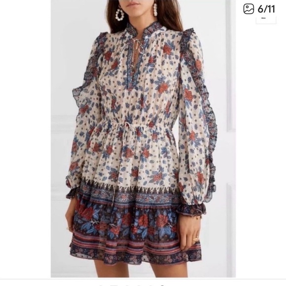 Ulla Johnson Dresses & Skirts - Ulla Johnson Dani Silk Dress 6 Floral Boho Elastic Tie Waist Ruffled Sleeves EUC